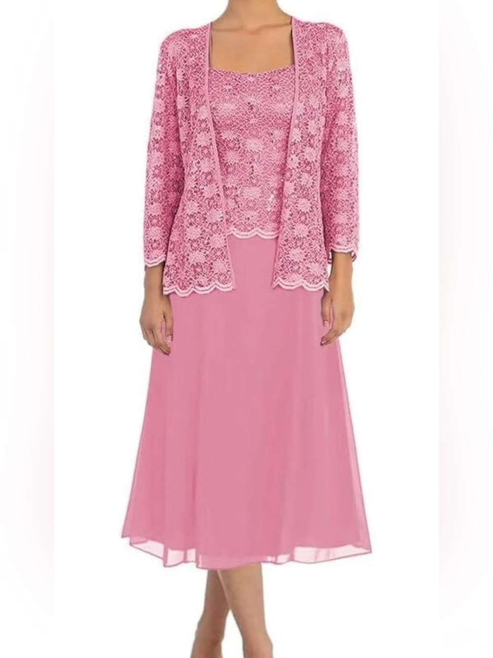 2 Piece Autumn Wedding Guest Mother of Bride Dress Size 22 Plus Rose Pink Lace